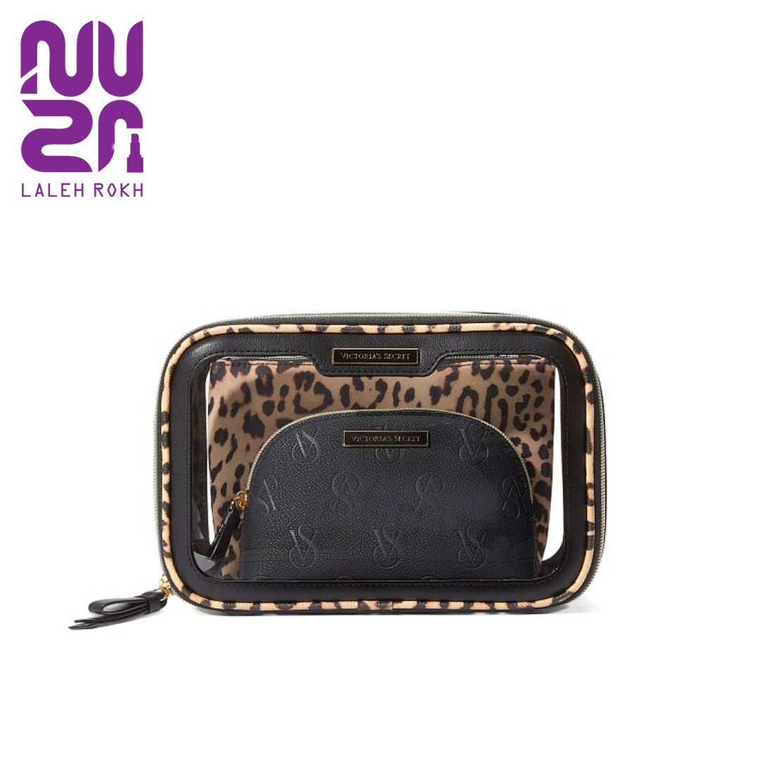 victoria secret beauty- to- go bag trio leopard design کیف آرایشی مسافرتی سه تیکه ویکتوریا سیکرت طرح پلنگی| victoria secret beauty- to- go bag trio leopard design - تصویر 1