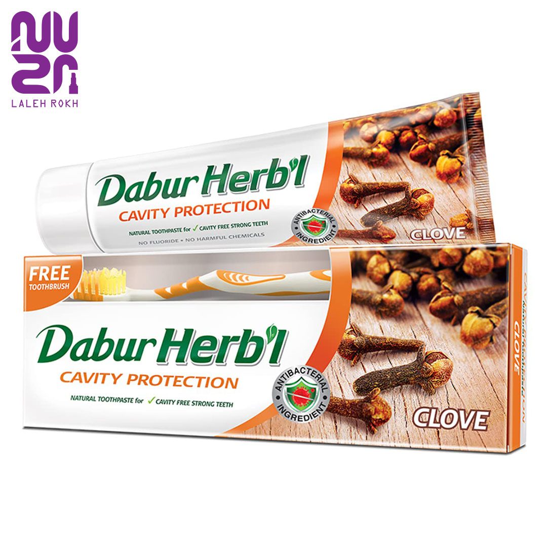 Dabur Herbal Toothpaste پک 1مسواک + 1خمیر دندان میخک دابور هربل (رنگ مسواک رندوم ارسال میشود) | Dabur Herbal Toothpaste - تصویر 1