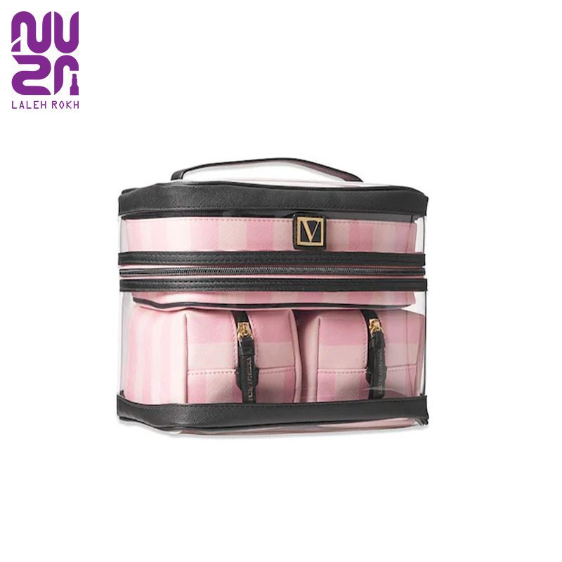 VICTORIA SECRET 4 IN 1 TRAIN CASE – Pink ست کیف سه در یک ویکتوریا سیکرت راه راه صورتی | VICTORIA SECRET 3 IN 1 TRAIN CASE - Pink - تصویر 1