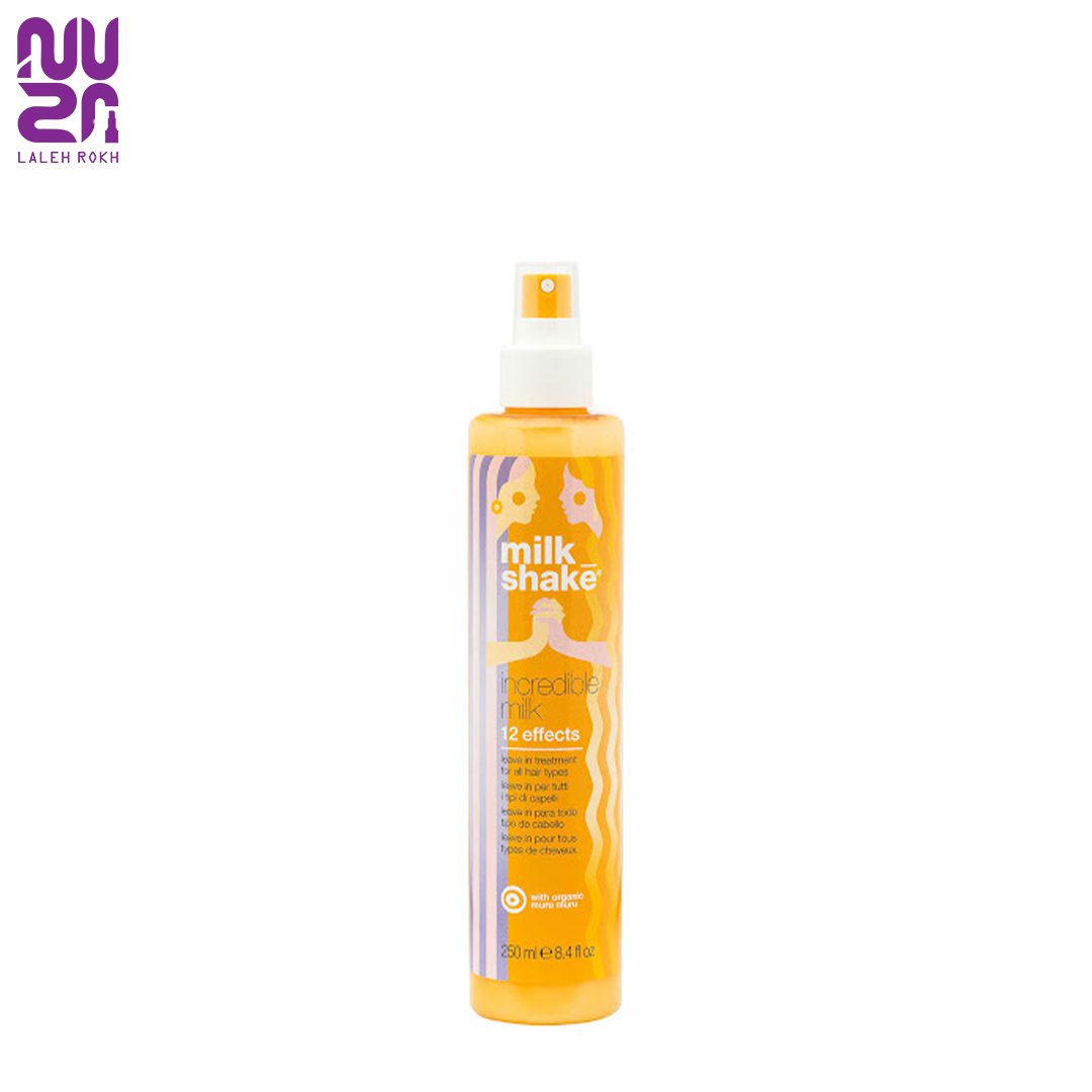 Milk shake Incridible Milk 12 effects leave in treatment whit muru muru 250ml1 کرم موی بعد از حمام 12 کاره درمانی با عصاره گیاهی میلک شیک 250 میل | Milk shake Incridible Milk 12 effects leave in treatment whit muru muru 250ml - تصویر 1
