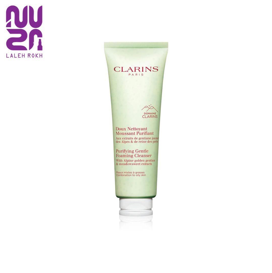 cleansing-purifying-gentle-foaming-cleanser___240814_11zon فوم پاک کننده و شوینده ملایم کلارنس با عصاره های جنتیانای طلایی آلپ و میدو سوییت | Clarins purifying gentle foaming cleanser with alpine golden gentian and meadowsweet extracts - تصویر 1